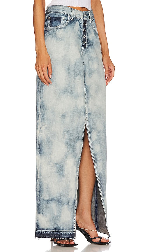 GRLFRND Bianca Reconstructed Split Hem Maxi Skirt in Blue