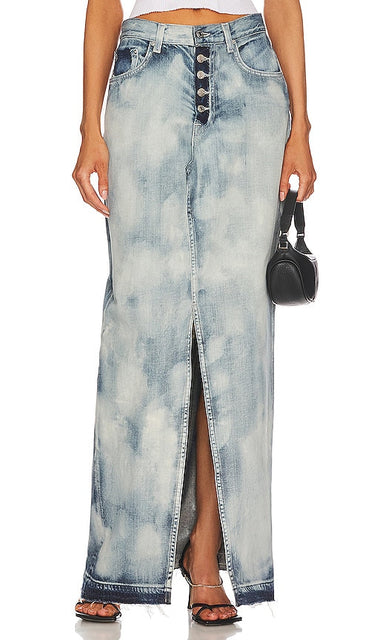 GRLFRND Bianca Reconstructed Split Hem Maxi Skirt in Blue - GRLFRND - Bianca - Jupe longue reconstituée à ourlet fendu en bleu - GRLFRND Bianca 重建开衩下摆蓝色长裙 - GRLFRND Bianca rekonstruierter Maxirock mit geteiltem Saum in Blau - GRLFRND Bianca 리컨스트럭티드 스플릿 헴 맥시 스커트 블루 색상 - GRLFRND Bianca Gonna lunga ricostruita con orlo diviso in blu