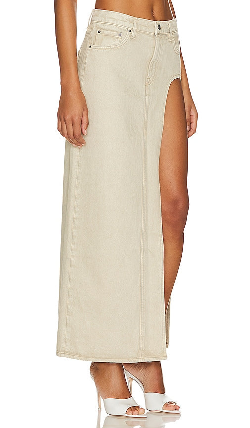 GRLFRND Blanca Maxi Skirt With High Slit in Olive