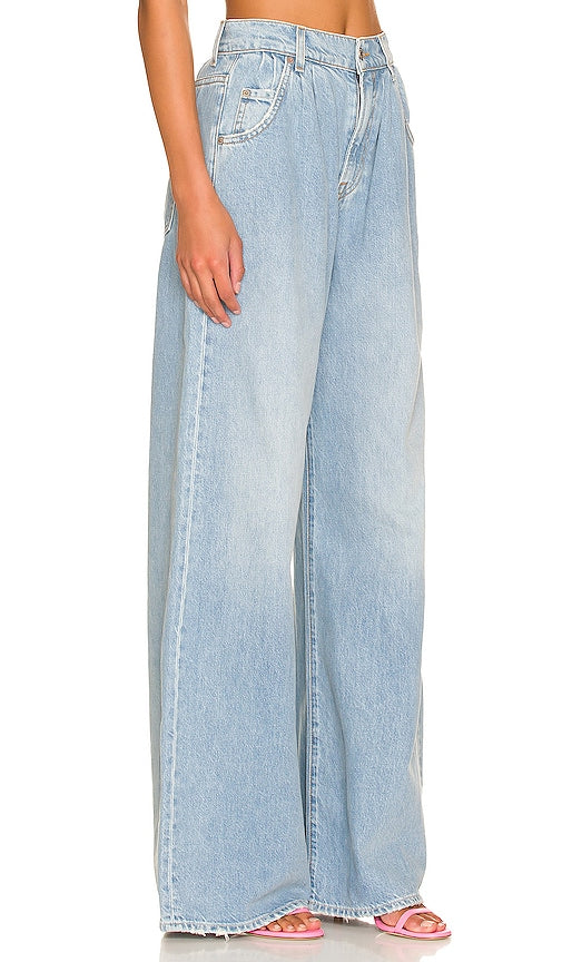 GRLFRND Chloe High Rise Pleated Wide Leg in Blue