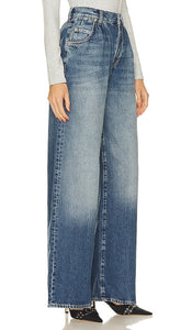 GRLFRND Chloe Super High Rise Pleated Wide Leg in Blue