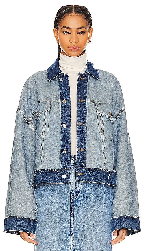GRLFRND Christi Oversized Reversible Denim Jacket in Blue - GRLFRND Christi - Veste en jean réversible surdimensionnée en bleu - GRLFRND Christi 蓝色超大双面牛仔夹克 - GRLFRND Christi übergroße Wende-Jeansjacke in Blau - GRLFRND Christi 오버사이즈 리버서블 데님 재킷블루 색상 - GRLFRND Giacca di jeans reversibile oversize Christi in blu
