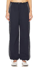 GRLFRND Cinched Waist Wide Leg Pant in Navy