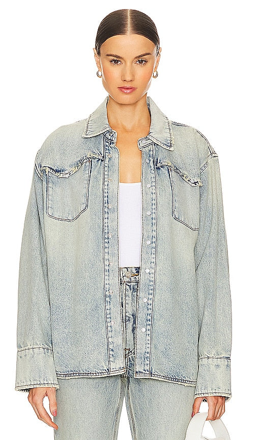 GRLFRND Emerson Western Shirt Jacket in Blue - GRLFRND Emerson - Veste chemise western en bleu - GRLFRND Emerson 西部风格蓝色衬衫夹克 - GRLFRND Emerson Western-Hemdjacke in Blau - GRLFRND 에머슨 웨스턴 셔츠 재킷 블루 색상 - GRLFRND Giacca da camicia western Emerson in blu