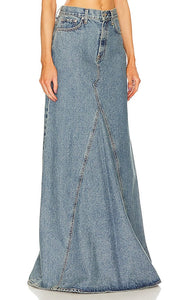 GRLFRND Fiona Godet Maxi Skirt in Blue