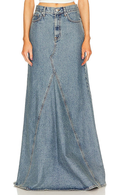 GRLFRND Fiona Godet Maxi Skirt in Blue - GRLFRND - Jupe longue Fiona Godet en bleu - GRLFRND Fiona Godet 蓝色超长裙 - GRLFRND Fiona Godet Maxirock in Blau - GRLFRND Fiona Godet 맥시 스커트 - GRLFRND Gonna lunga Fiona Godet in blu