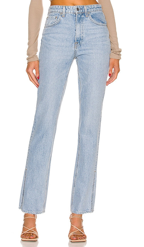 GRLFRND Harlow High Rise Boot Slit in Blue