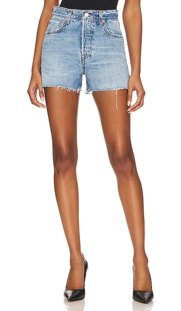GRLFRND Jules Super High Rise Vintage Short in Blue - GRLFRND Jules - Short vintage taille très haute en bleu - GRLFRND Jules 蓝色超高腰复古短裤 - GRLFRND Jules Super High Rise Vintage Short in Blau - GRLFRND Jules 슈퍼 하이라이즈 빈티지 쇼츠 블루 색상 - GRLFRND Jules pantaloncini vintage a vita super alta in blu