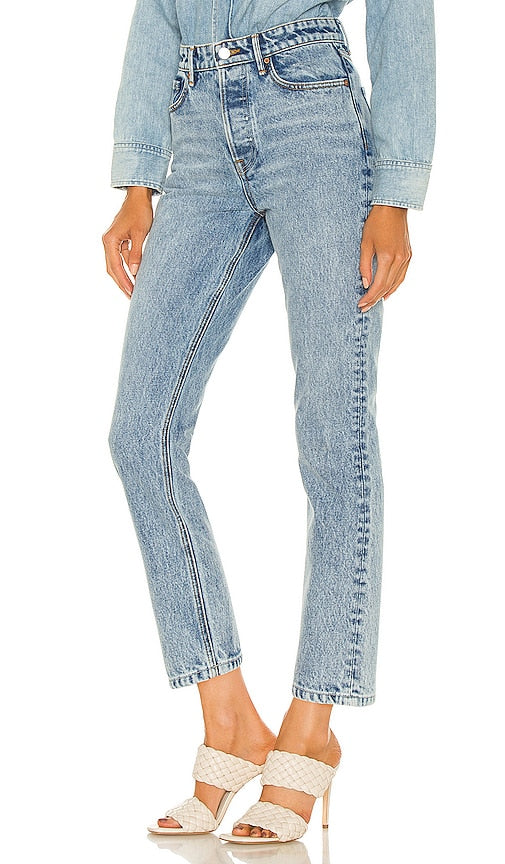 GRLFRND Karolina High Rise Straight Crop in Blue