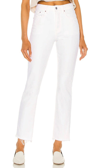 GRLFRND Karolina High Rise Straight Crop in White - GRLFRND Karolina - Short droit taille haute en blanc - GRLFRND Karolina 白色高腰直筒短款连衣裙 - GRLFRND Karolina High Rise Straight Crop in Weiß - GRLFRND Karolina 하이 라이즈 스트레이트 크롭 화이트 색상 - GRLFRND Karolina Crop dritto a vita alta in bianco