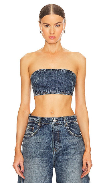 GRLFRND Lilah Denim Tube Top in Blue - GRLFRND Lilah - Haut tube en jean bleu - GRLFRND Lilah 蓝色牛仔抹胸上衣 - GRLFRND Lilah Denim Tube Top in Blau - GRLFRND Lilah 데님 튜브탑 블루 색상 - GRLFRND Top a tubino in denim lilla in blu