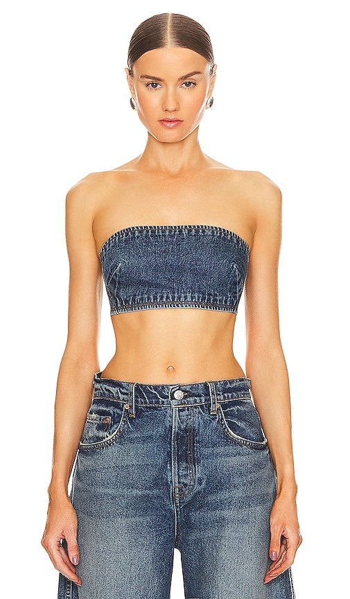 GRLFRND Lilah Denim Tube Top in Blue - GRLFRND Lilah - Haut tube en jean bleu - GRLFRND Lilah 蓝色牛仔抹胸上衣 - GRLFRND Lilah Denim Tube Top in Blau - GRLFRND Lilah 데님 튜브탑 블루 색상 - GRLFRND Top a tubino in denim lilla in blu