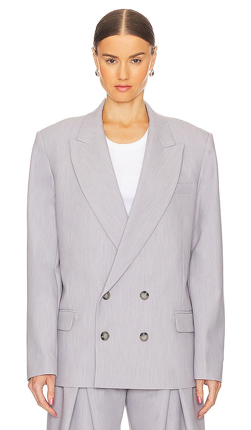 GRLFRND Nolan Double Breasted Blazer in Light Grey