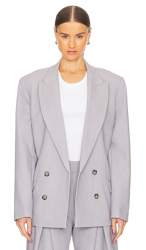 GRLFRND Nolan Double Breasted Blazer in Light Grey