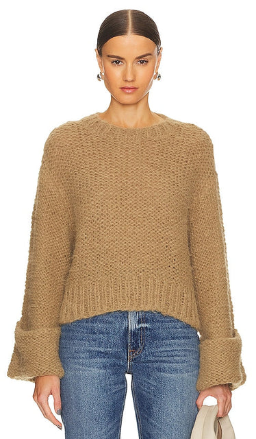 GRLFRND Open Stitch Knit Sweater in Tan - GRLFRND Pull en maille à point ouvert en beige - GRLFRND 黄褐色开缝针织毛衣 - GRLFRND Strickpullover mit offenen Maschen in Hellbraun - GRLFRND 오픈 스티치 니트 스웨터(탠 색상) - GRLFRND Maglione lavorato a punto aperto in marrone chiaro