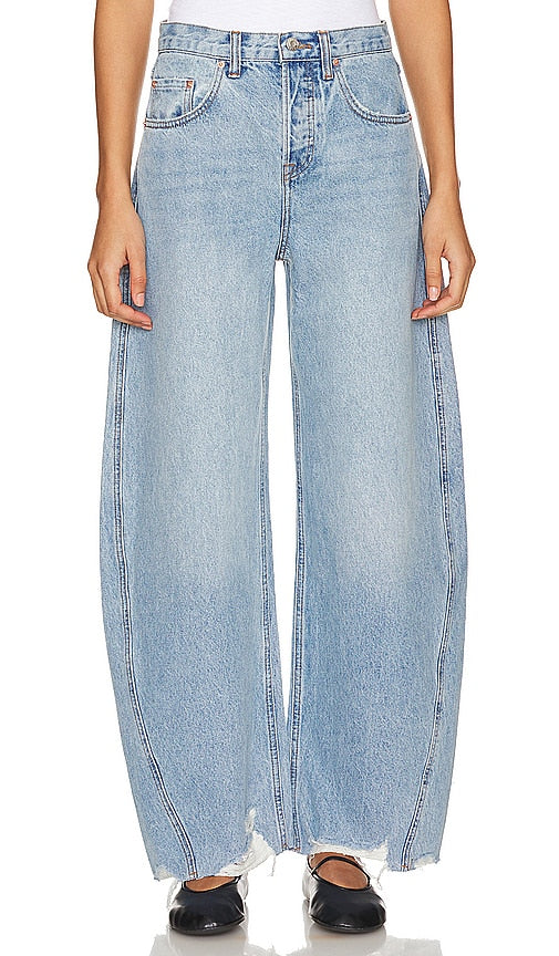 GRLFRND Paola Barrel Leg Jean in Blue - GRLFRND Paola - Jean à jambe cylindrique en bleu - GRLFRND Paola 蓝色桶形牛仔裤 - GRLFRND Paola Barrel Leg Jeans in Blau - GRLFRND Paola 배럴 레그 진 블루 색상 - GRLFRND Jeans Paola con gamba a botte in blu