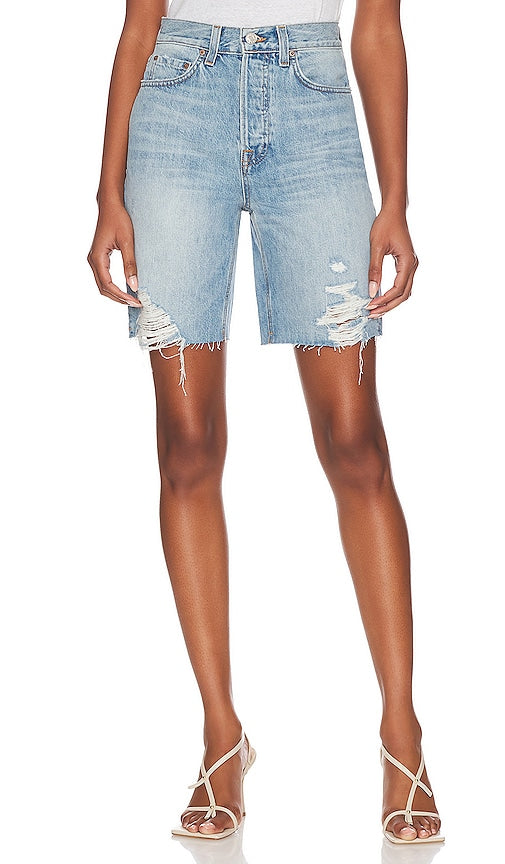GRLFRND Quinn High Rise 90's Short in Blue - GRLFRND Quinn - Short taille haute années 90 en bleu - GRLFRND Quinn 90 年代蓝色高腰短裤 - GRLFRND Quinn High Rise 90er-Shorts in Blau - GRLFRND Quinn 하이 라이즈 90's 쇼트 블루 색상 - GRLFRND Pantaloncini Quinn a vita alta anni '90 in blu