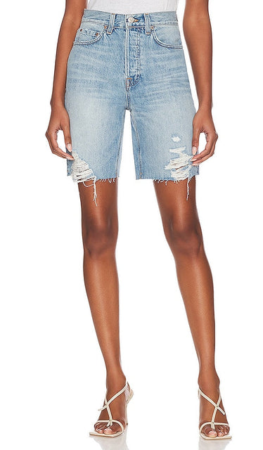 GRLFRND Quinn High Rise 90's Short in Blue - GRLFRND Quinn - Short taille haute années 90 en bleu - GRLFRND Quinn 90 年代蓝色高腰短裤 - GRLFRND Quinn High Rise 90er-Shorts in Blau - GRLFRND Quinn 하이 라이즈 90's 쇼트 블루 색상 - GRLFRND Pantaloncini Quinn a vita alta anni '90 in blu