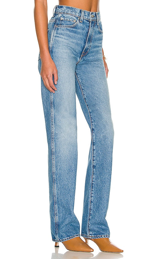 GRLFRND Sara Super High Rise Slim Straight in Blue