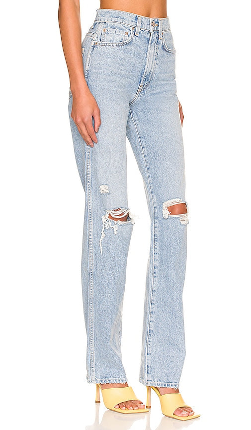 GRLFRND Sara Super High Rise Slim Straight in Blue