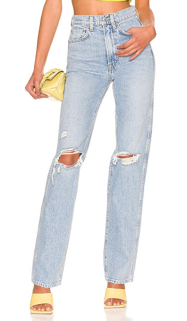 GRLFRND Sara Super High Rise Slim Straight in Blue - GRLFRND Sara - Pantalon droit slim taille très haute en bleu - GRLFRND Sara 蓝色超高腰修身直筒裤 - GRLFRND Sara Super High Rise Slim Straight in Blau - GRLFRND 사라 슈퍼 하이라이즈 슬림 스트레이트 블루 색상 - GRLFRND Sara slim a vita alta super dritta in blu