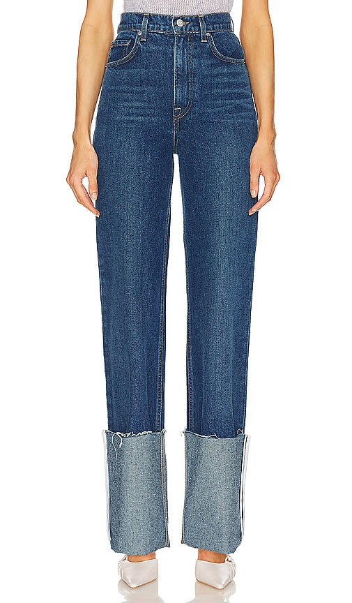 GRLFRND Sienna High Rise Big Cuff Jean in Blue - GRLFRND - Sienna - Jean taille haute à gros revers en bleu - GRLFRND Sienna 高腰大袖牛仔裤（蓝色） - GRLFRND Sienna High Rise Big Cuff Jeans in Blau - GRLFRND Sienna 하이라이즈 빅 커프 진 블루 색상 - GRLFRND Sienna Jeans a vita alta con polsini grandi in blu