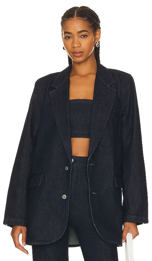 GRLFRND Sloane Denim Blazer in Blue - GRLFRND - Blazer en jean Sloane bleu - GRLFRND Sloane 蓝色牛仔西装外套 - GRLFRND Sloane Jeansblazer in Blau - GRLFRND Sloane 데님 블레이저 블루 색상 - GRLFRND Blazer in denim Sloane in blu