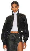 GRLFRND The Cropped Leather Bomber in Black