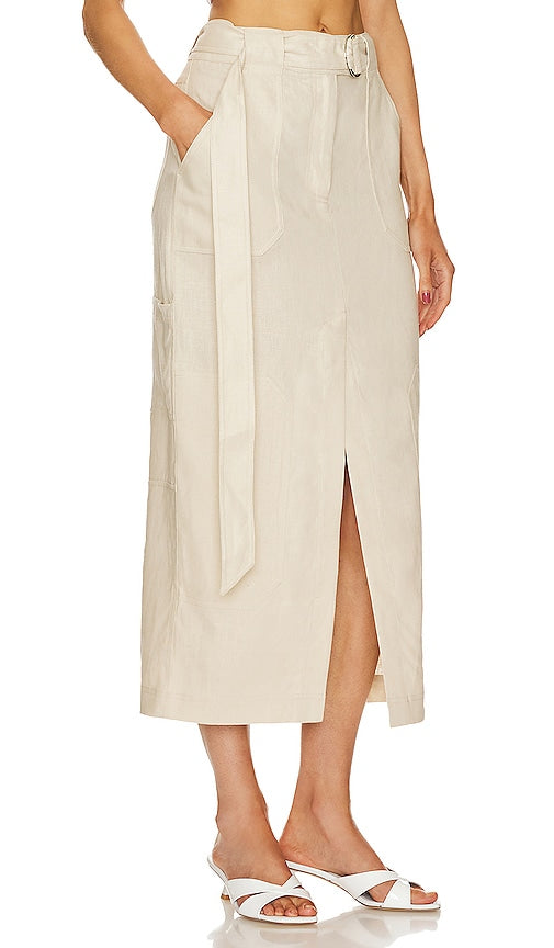 GRLFRND The Linen Cargo Midi Skirt in Neutral