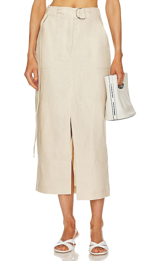 GRLFRND The Linen Cargo Midi Skirt in Neutral - GRLFRND La jupe mi-longue cargo en lin en neutre - GRLFRND 中性色亚麻工装中长半身裙 - GRLFRND Der Leinen-Cargo-Midirock in Neutral - GRLFRND 더 리넨 카고 미디 스커트 - GRLFRND La gonna longuette cargo in lino in colore neutro