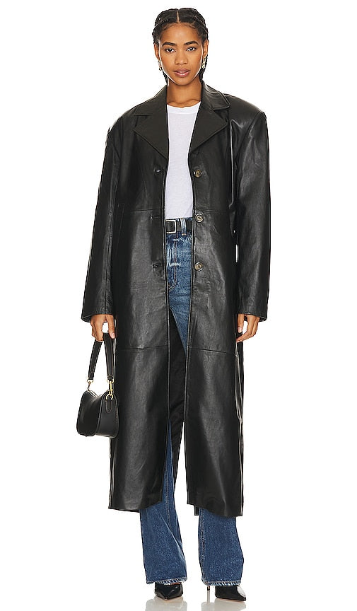 GRLFRND The Long Leather Coat in Black - GRLFRND Le manteau long en cuir noir - GRLFRND 黑色长款皮大衣 - GRLFRND Der lange Ledermantel in Schwarz - GRLFRND 더 롱 레더 코트블랙 색상 - GRLFRND Il lungo cappotto in pelle in nero