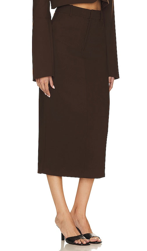 GRLFRND The Trouser Midi Skirt in Brown