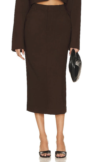 GRLFRND The Trouser Midi Skirt in Brown - GRLFRND La jupe mi-longue pantalon en marron - GRLFRND 棕色长裤中长裙 - GRLFRND Der Hosen-Midirock in Braun - GRLFRND 더 트라우저 미디 스커트 브라운 색상 - GRLFRND La gonna midi pantalone in marrone