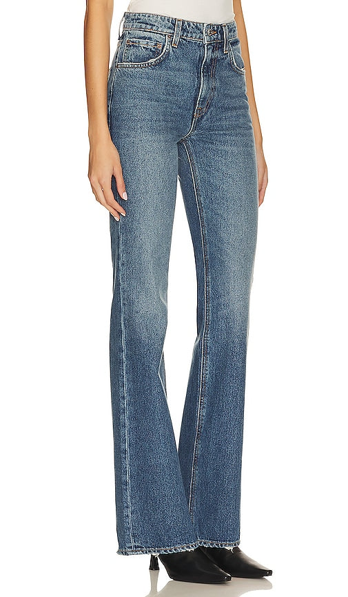 GRLFRND x Lindsi Lane Melanie Petite High Rise Boot Cut in Blue