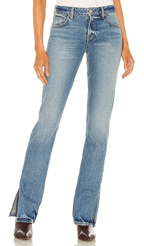 GRLFRND Hailey Low Rise Slim Boot in Blue