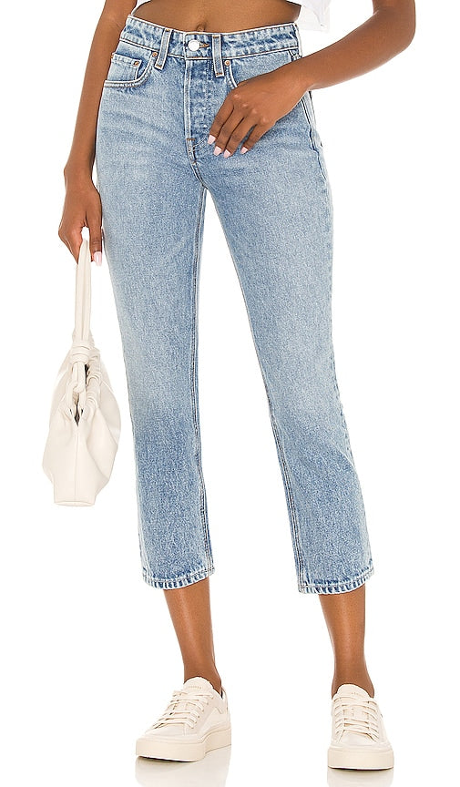 GRLFRND Karolina Petite High Rise Straight Crop in Blue - GRLFRND Karolina Petite - Short droit taille haute en bleu - GRLFRND Karolina 娇小高腰直筒短款蓝色 - GRLFRND Karolina Petite High Rise Straight Crop in Blau - GRLFRND Karolina Petite 하이라이즈 스트레이트 크롭 블루 색상 - GRLFRND Karolina Petite raccolto dritto a vita alta in blu