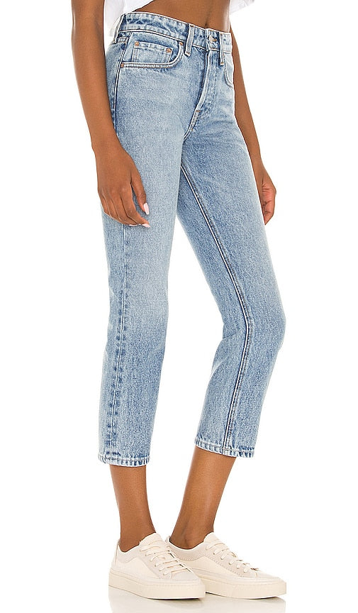 GRLFRND Karolina Petite High Rise Straight Crop in Blue