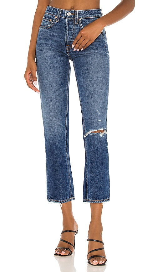 GRLFRND Karolina High Rise Straight Crop in Blue - GRLFRND Karolina - Short droit taille haute en bleu - GRLFRND Karolina 高腰直筒短款蓝色 - GRLFRND Karolina High Rise Straight Crop in Blau - GRLFRND Karolina 하이라이즈 스트레이트 크롭 색상 - GRLFRND Karolina Crop dritto a vita alta in blu