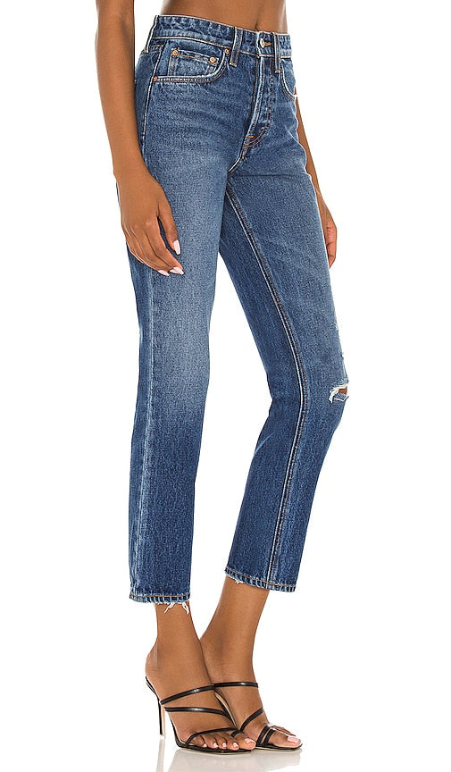 GRLFRND Karolina High Rise Straight Crop in Blue
