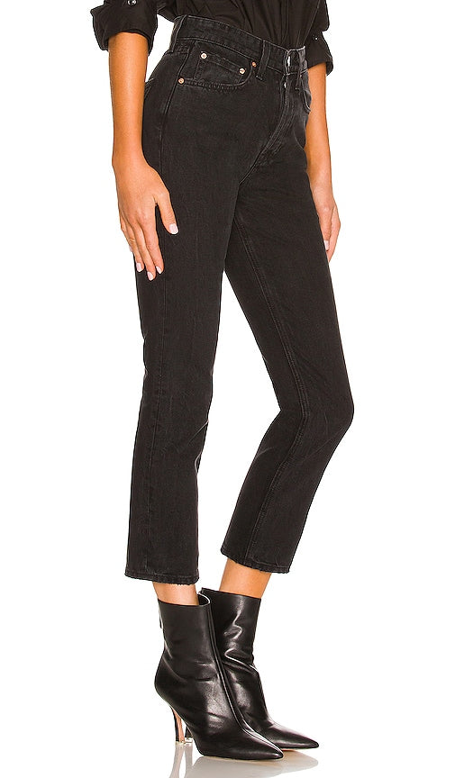 GRLFRND Karolina High Rise Straight Crop in Black