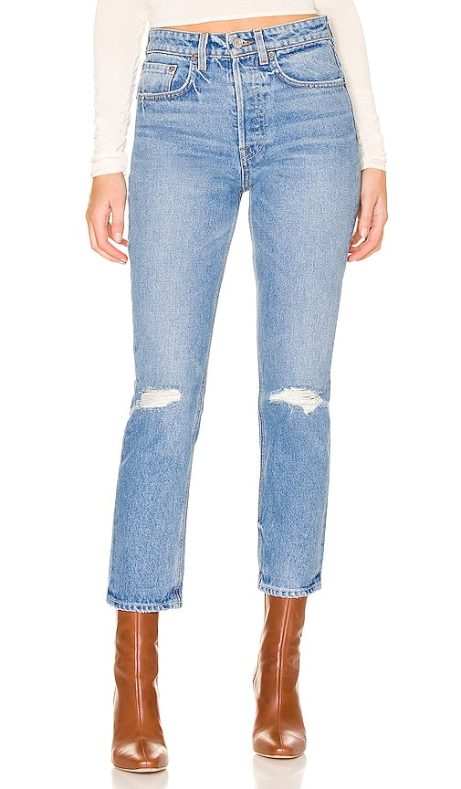 GRLFRND Karolina High Rise Straight Crop in Blue