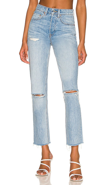 GRLFRND Karolina High Rise Straight Crop in Blue - GRLFRND Karolina - Short droit taille haute en bleu - GRLFRND Karolina 高腰直筒短款蓝色 - GRLFRND Karolina High Rise Straight Crop in Blau - GRLFRND Karolina 하이라이즈 스트레이트 크롭 색상 - GRLFRND Karolina Crop dritto a vita alta in blu