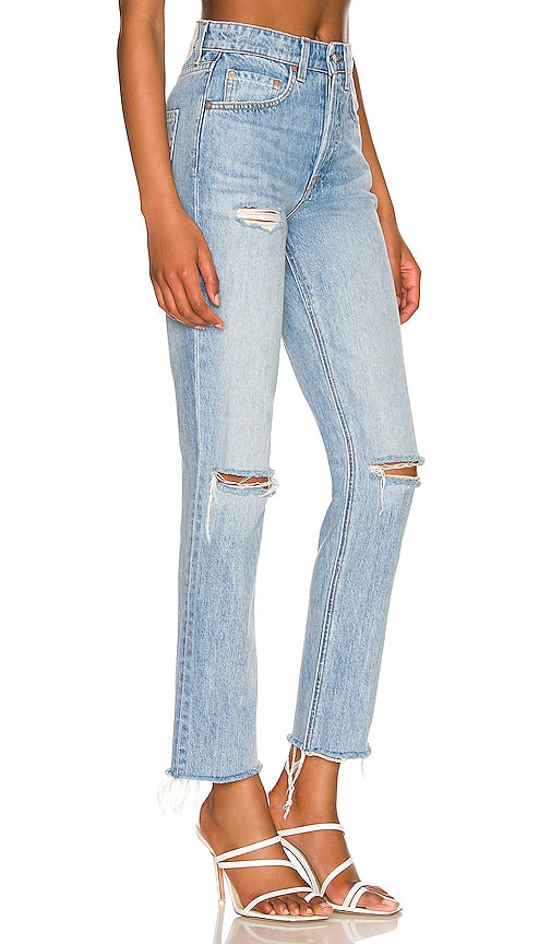 GRLFRND Karolina High Rise Straight Crop in Blue