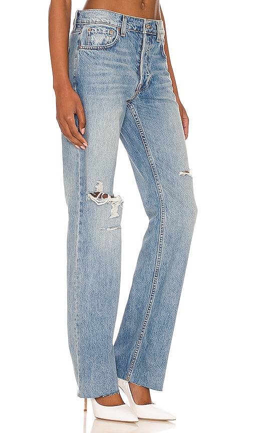 GRLFRND Courtney Low Rise Loose Boot in Blue