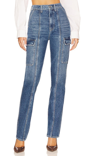 GRLFRND Harper High Rise Slim Cargo in Blue - GRLFRND Harper - Pantalon cargo slim taille haute en bleu - GRLFRND Harper 蓝色高腰修身工装裤 - GRLFRND Harper High Rise Slim Cargo in Blau - GRLFRND Harper 하이 라이즈 슬림 카고블루 색상 - GRLFRND Harper Cargo slim a vita alta in blu