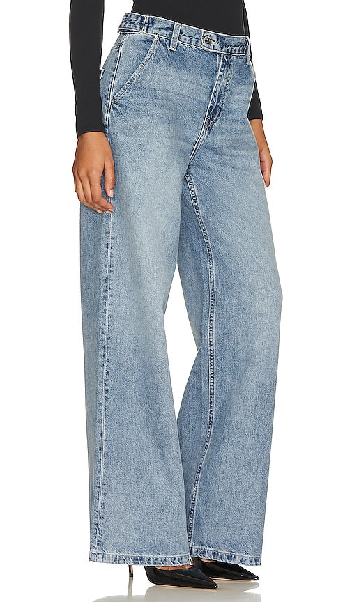 GRLFRND x Maggie MacDonald Leigh Mid Rise Denim Trouser in Blue
