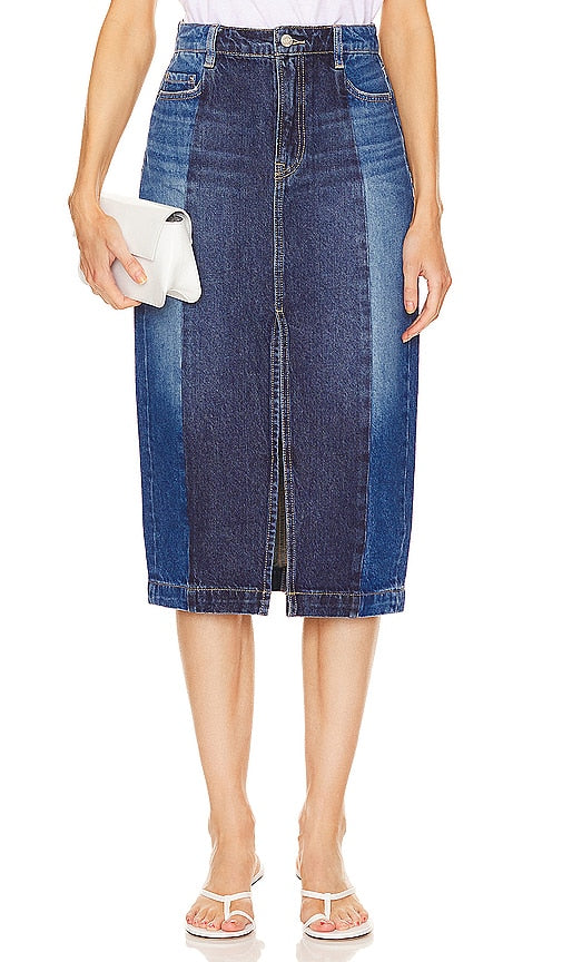 GRLFRND Robin Seamed Tonal Midi Skirt in Blue