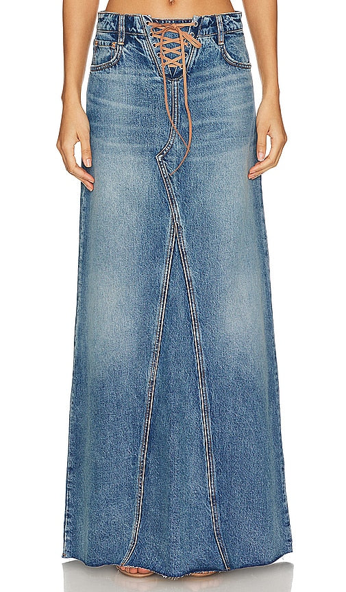 GRLFRND Indira Laced Maxi Skirt in Blue