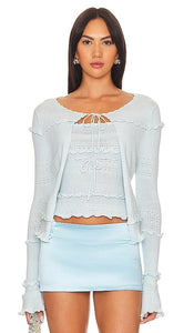 GUIZIO Balena Crochet Cardigan in Baby Blue - GUIZIO Cardigan au crochet Balena en bleu bébé - GUIZIO Balena 淡蓝色钩编开衫 - GUIZIO Balena Häkel-Cardigan in Babyblau - GUIZIO Balena 크로셰 가디건베이비 블루 색상 - Cardigan all'uncinetto GUIZIO Balena in celeste
