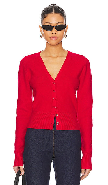 GUIZIO Camelie Cardigan Top in Red - Haut cardigan Camelie GUIZIO en rouge - GUIZIO Camelie 红色开衫上衣 - GUIZIO Camelie Cardigan-Oberteil in Rot - GUIZIO Camelie 카디건 탑 - Top cardigan Camelie GUIZIO in rosso